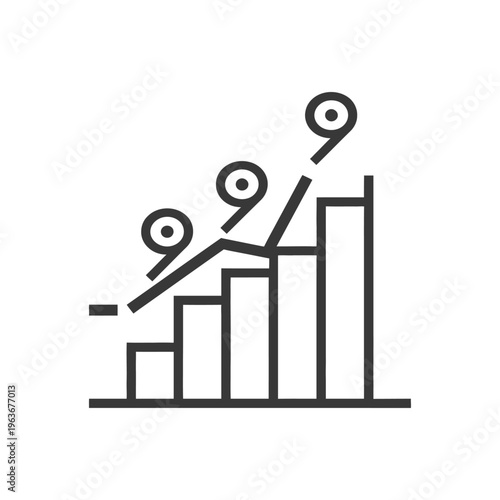 A simple line graph depicting upward movement and percentage symbols