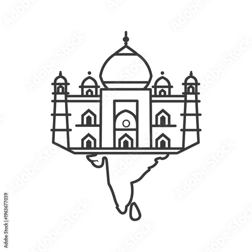 An outlined monument sits atop a country map illustration