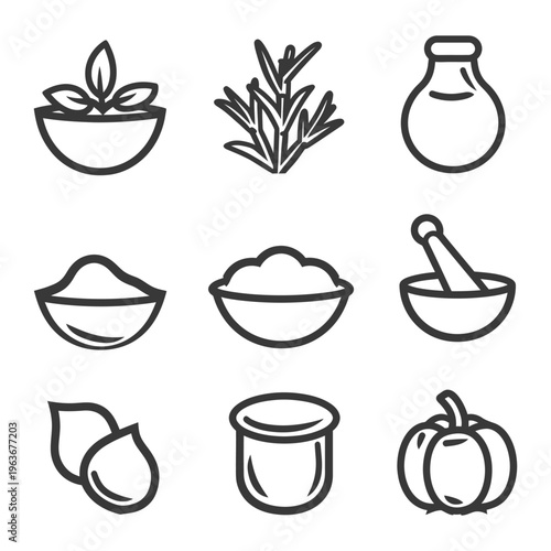 Vector icons representing various ingredients and related items of this nature