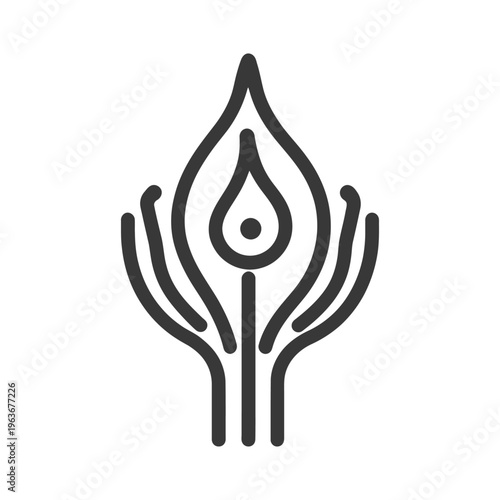 An abstract illustration featuring a stylized flame or plant design