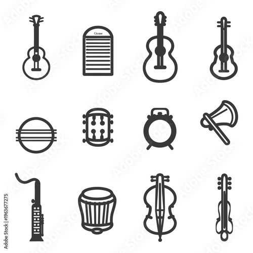 Various Musical Instruments Illustrated In A Simple Flat Style