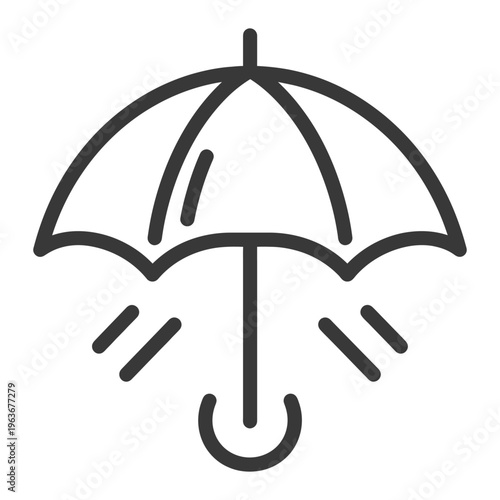An illustrated umbrella protecting from falling lines representing raindrops