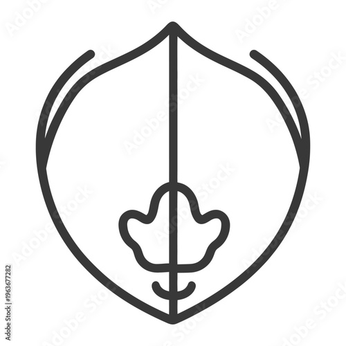 An abstract illustration of a plant featuring a central leafy motif