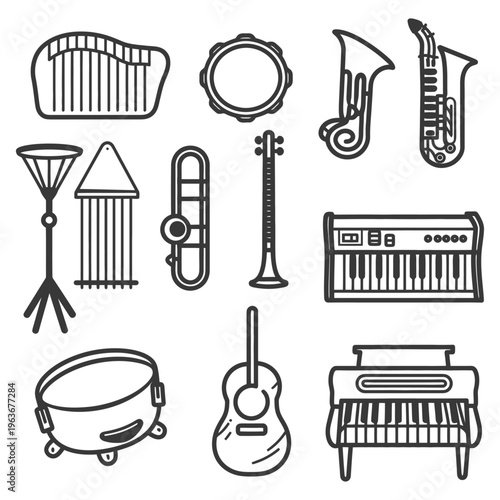 Illustration showcasing a collection of various musical instruments displayed prominently