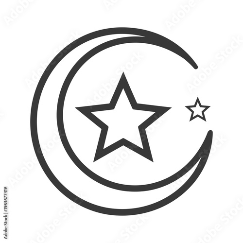 A crescent moon with stars presented in graphic form