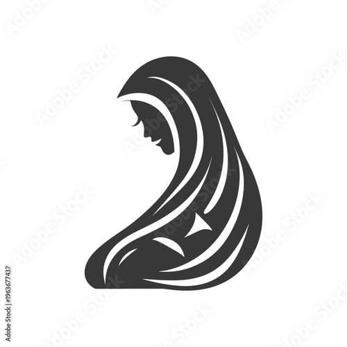 A graceful silhouette portrays a woman with flowing hair and head covering