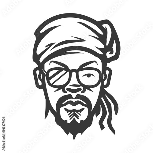 A stylized black and white portrait of a man with glasses