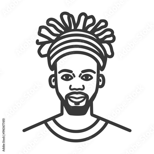 Black man wearing a decorative headpiece is facing forward