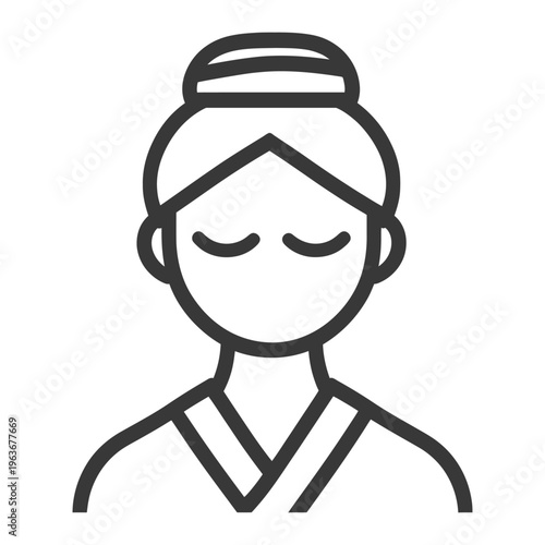 A simplistic illustration of a person with closed eyes and bun
