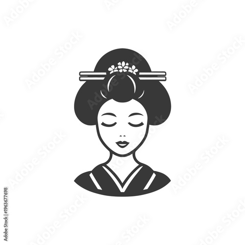 A stylized portrait illustration depicting a traditional geisha woman