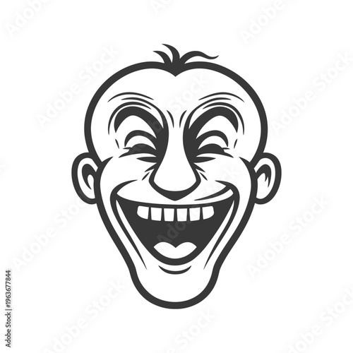 A graphic illustration of a laughing human face expression