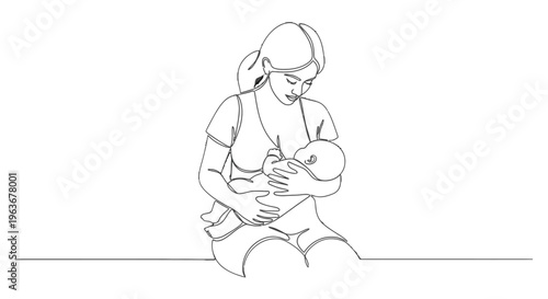 Mother breastfeeding newborn baby illustration.