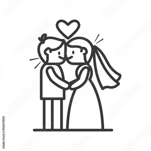 A happy newly wedded couple standing together in a loving embrace