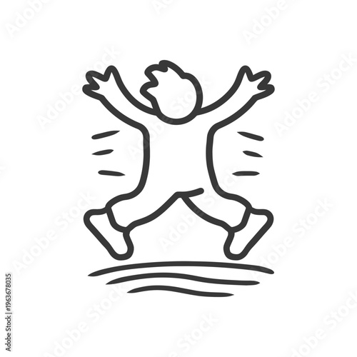 A simplistic line art illustration of a joyful person jumping