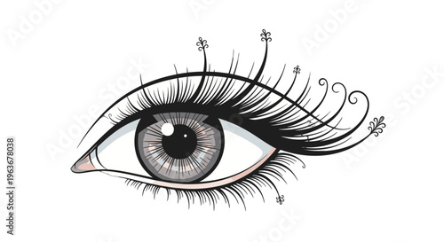 Detailed illustration of a human eye with decorative eyelashes.