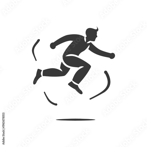 A simplified silhouette represents a person in mid stride during running