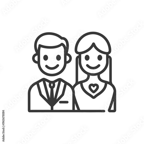 Simple line drawing of a couple smiling and looking forward