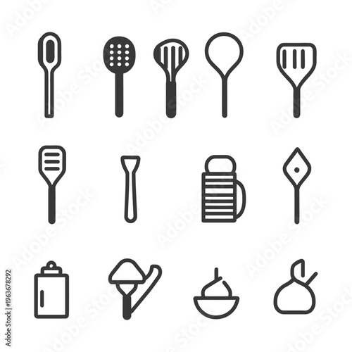 Graphic representations of various kitchen and serving tools