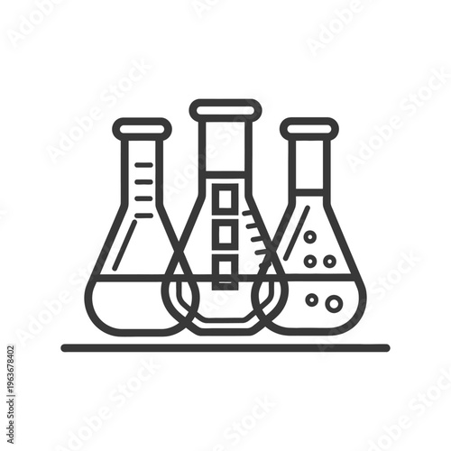 Three Laboratory Erlenmeyer Flasks Used For Science Experiments