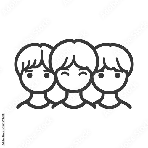 Three simple cartoon figures appear to be friends together