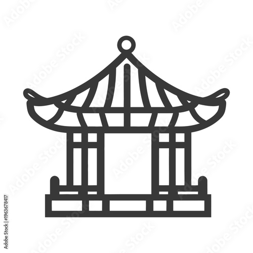 A simple linear illustration representing an oriental architectural structure with a roof