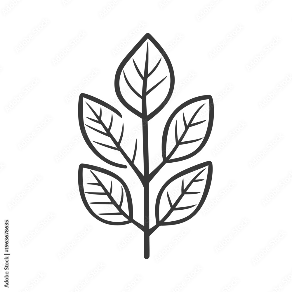 Fototapeta premium Simple black and white illustration of a leafy plant branch