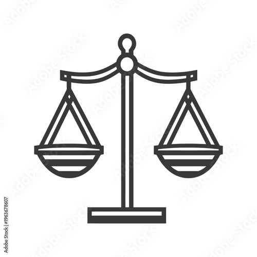 An iconic black and white image of a balance scale