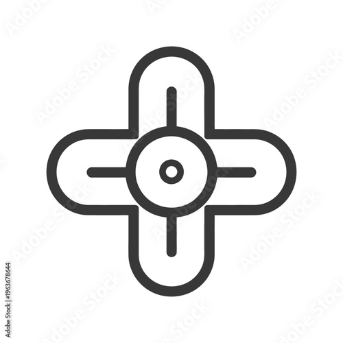 A symmetrical black and white plus shape icon design