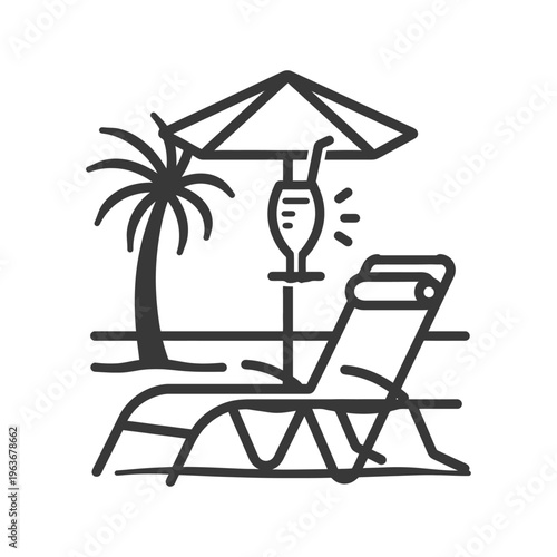 A stylized depiction of a sunny beach vacation scene