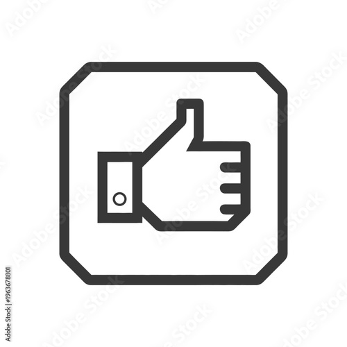 A monochrome illustration of a thumbs up icon in a shape