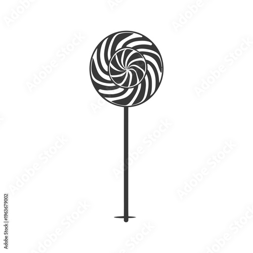 A simple monochrome image depicting a circular swirl lollipop
