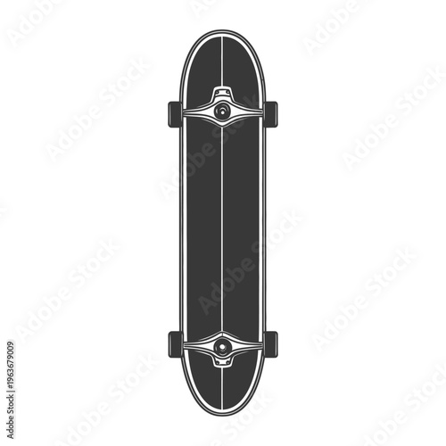 A black and white vector illustration of a longboard skateboard
