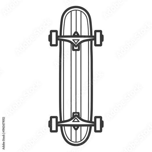 Detailed illustration of a longboard skateboard in black and white