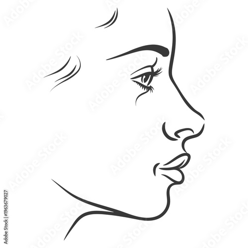 Side profile illustration showing a delicate outline of a face