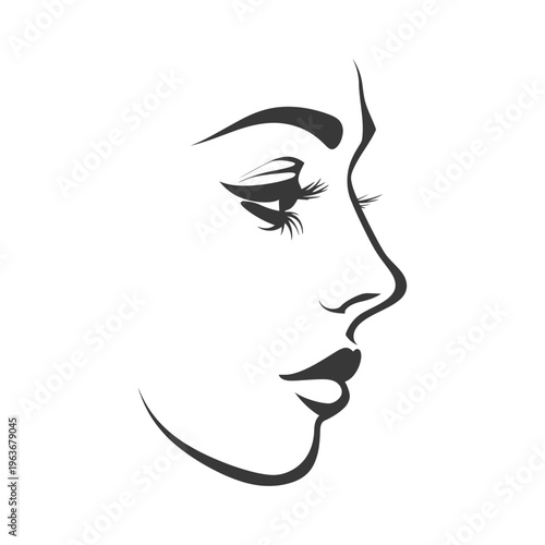 Simple black and white illustration of a beautiful woman in profile