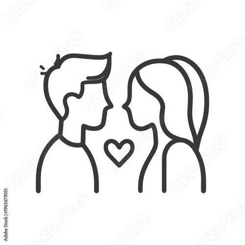 Two figures face each other with heart symbol between them