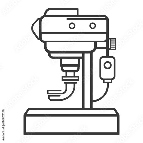 A simple line drawing illustration of a benchtop drill press