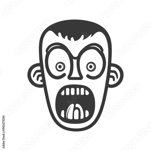 An abstract illustration of a screaming face with wide eyes