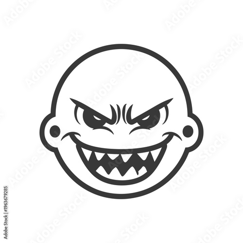 A graphic illustration of an angry face with a menacing expression