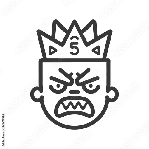 An angry cartoon face wearing a crown showing strong emotion