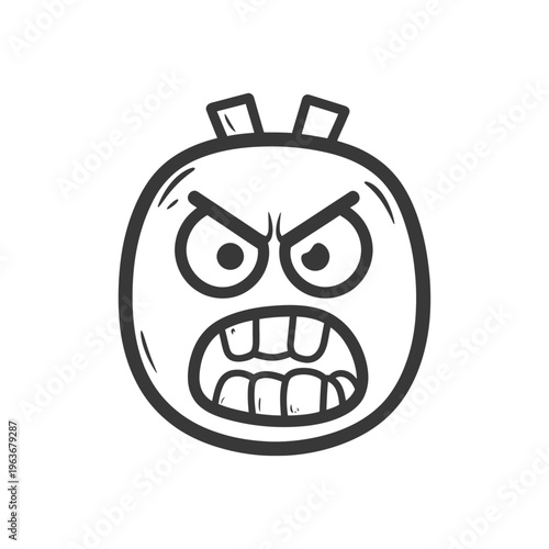 Cartoon drawing showing an angry face with sharp teeth and eyes