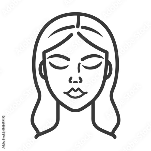 Line art of a woman with closed eyes and flowing hair