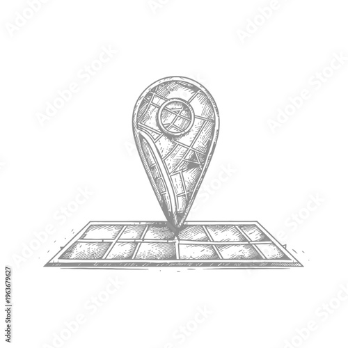 A detailed illustration depicting a location marker on a map