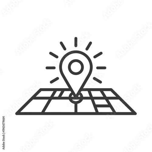 An Illustrated Map Pin Marking a Specific Location with Rays