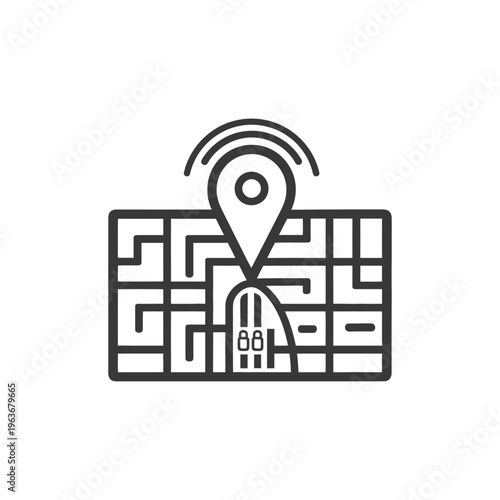 An abstract location indicator overlaying a simplified map graphic