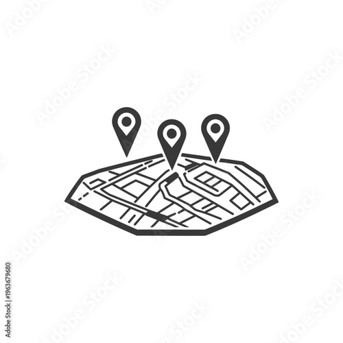 A simple illustration depicting a map with location markers