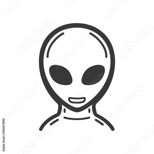A simple black and white illustration of an alien creature