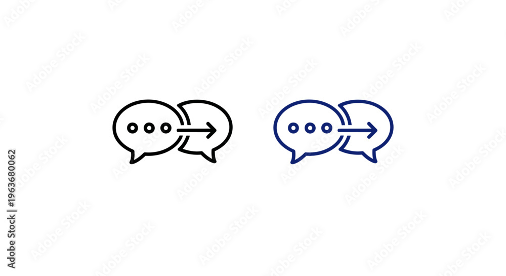 Obraz premium Chat Message and Transfer Icon Set with Speech Bubbles and Arrow for Communication Flow, Translation, and Instant Messaging - Vector Illustration