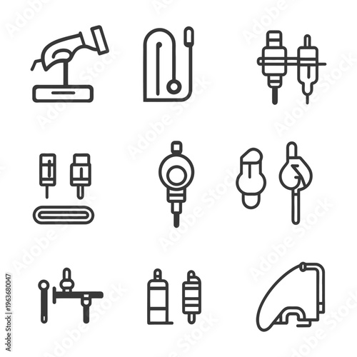 Various simple graphic icons of medical devices and equipment