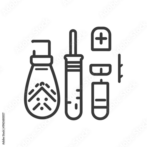 Illustration showcasing several scientific instruments related to medicine